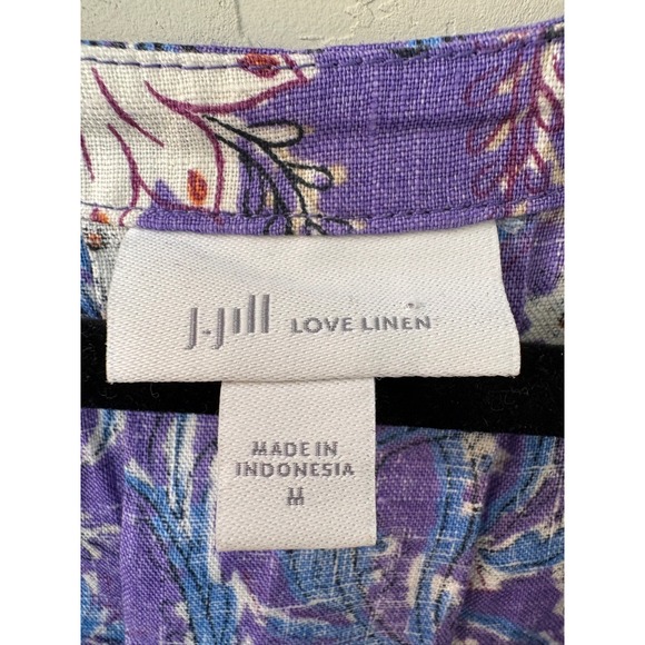 J. Jill Love Linen Midi Dress Floral Pansy Sleeveless Pockets Casual Purple Sz M - Picture 4 of 7